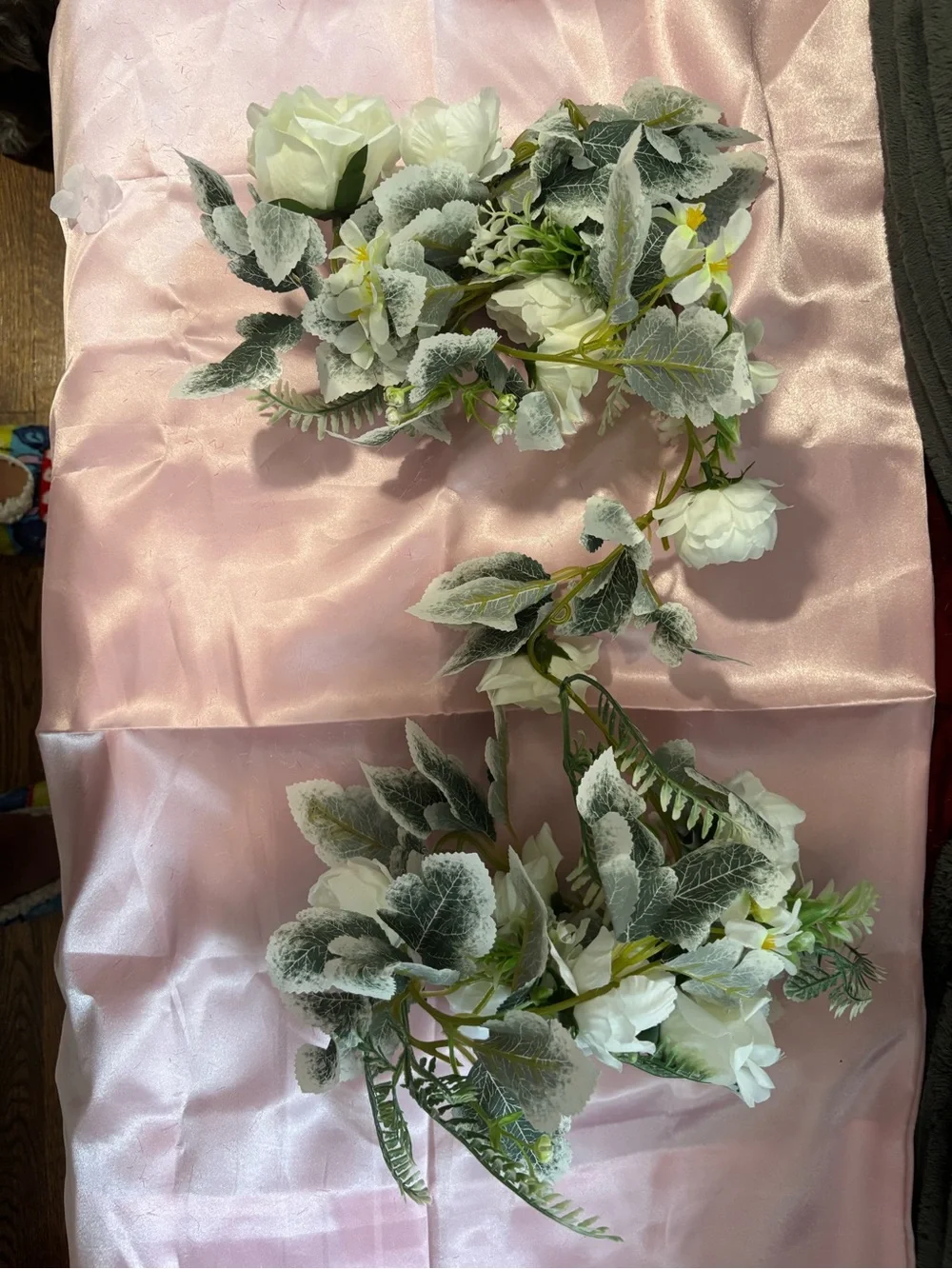Artificial White Rose and Greenery Garland - Home Accents